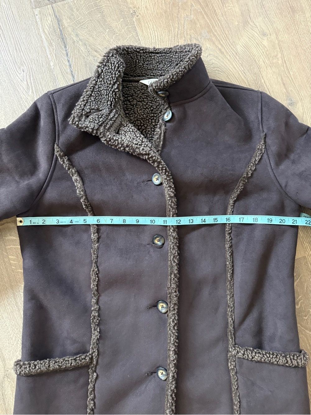 L.L. Bean Chocolate Brown Faux Suede Sherpa Shearling Coat - Picture 8 of 10